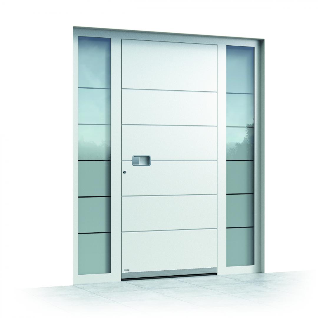 Ușă exterioară aluminiu Pirnar Optimum CarbonCore 7211 alb protecție foaie de ușă